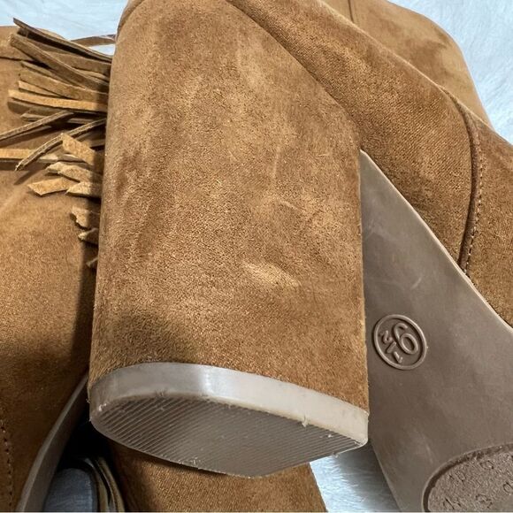 Dolce Vita Leather Suede Fringe Side Peep Toe Bootie -- 9.5 - Picture 7 of 9